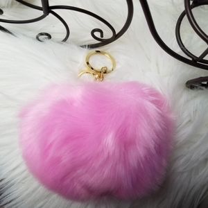 Pink heart shaped pompom keychain